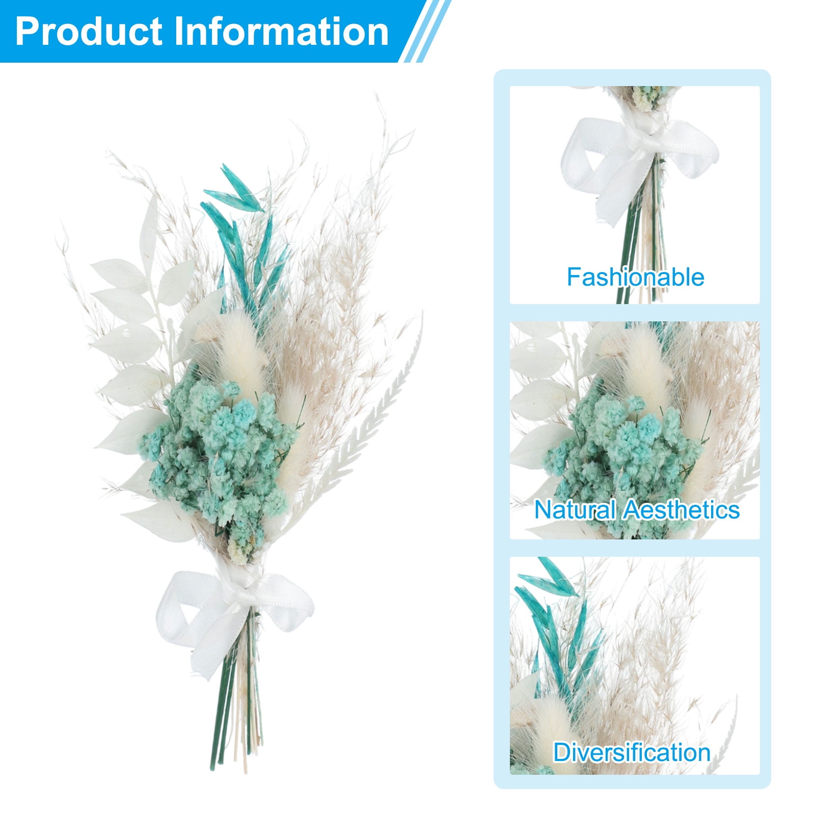 Uxcell Mini Dried Flower Bouquet, Pampas Grass Natural Wildflower Decor, Orange Red