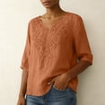thumbnail image 7 of SSZMDLB Women V Neck 3/4 Sleeve Blouse Embroidery Boho Casual Tunic Tops Summer Vacation Outfits Flowy Shirt, Red L, 7 of 7