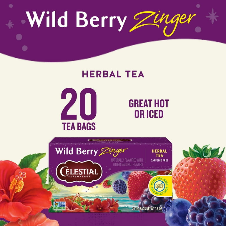 Celestial Seasonings Wild Berry Zinger Herbal Tea Bags 20 Count