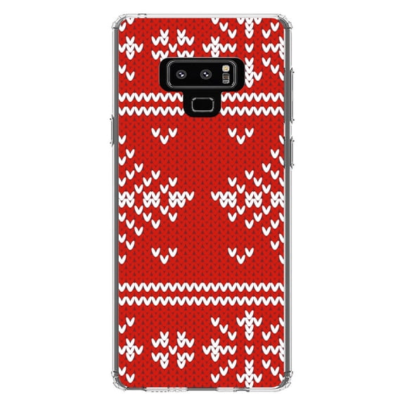 DistinctInk Clear Shockproof Hybrid Case for Samsung Galaxy Note 9 - TPU Bumper, Acrylic Back, Tempered Glass Screen Protector - Red White Ugly Christmas Sweater - Christmas All Year