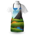 thumbnail image 4 of Golf Course Scene Apron, Cartoon Graphic of Hills Majestic Mountain Hole Flags Pond, Unisex Kitchen Bib with Adjustable Neck for Cooking Gardening, Adult Size, Apple Green Multicolor, by Ambesonne, 4 of 4