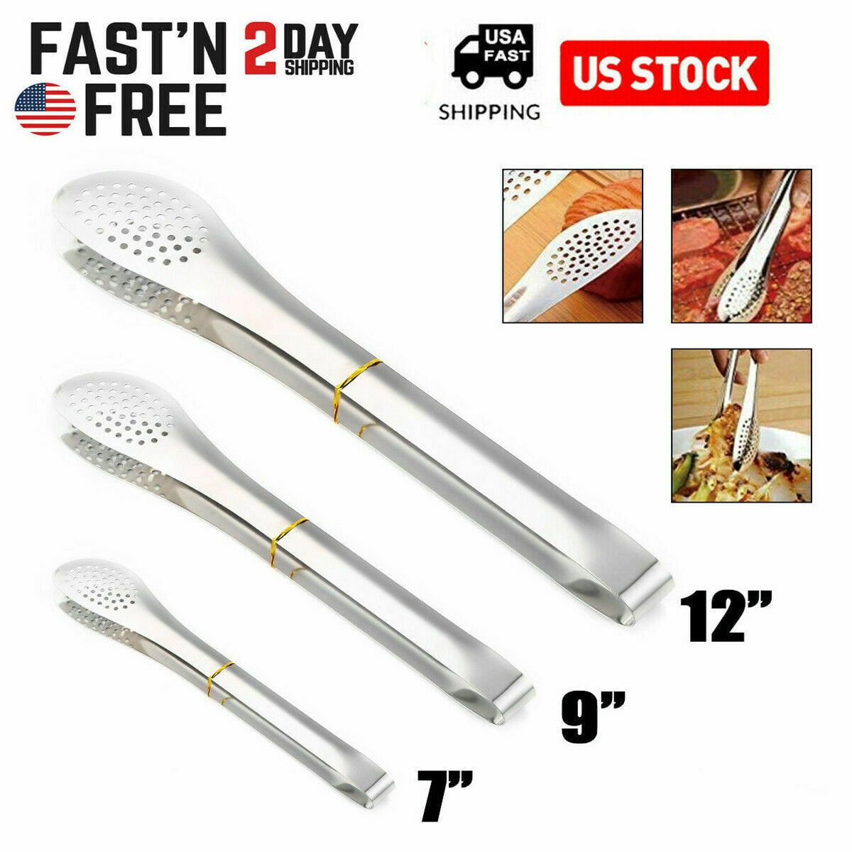 Tongs Salad BBQ Samosa Fish Sandwich Food Serving Stainless Steel Tong Kitchen 