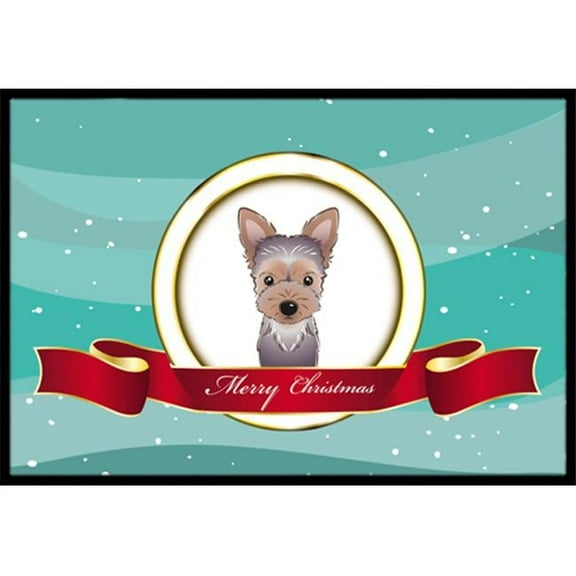 Yorkie Puppy Merry Christmas Indoor & Outdoor Mat, 24 x 36 in.