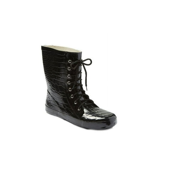 Forever Young Ladies Mid Calf Length Croc lace up Texture Rain Boots