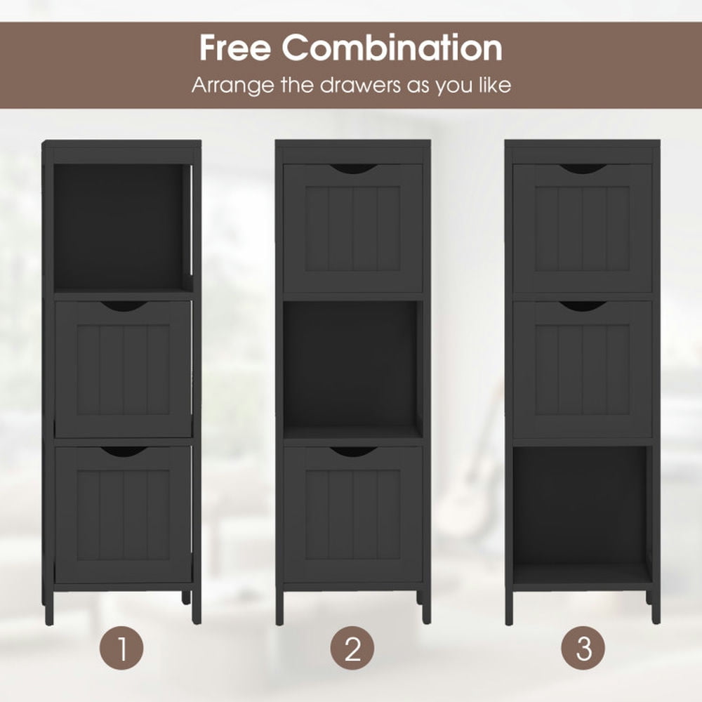 Finihen Bathroom Storage Cabinet, Bathroom Floor Cabinet, Wooden Bathroom Floor Cabinet with Removable Drawers, for Bathroom, Living Room, Bedroom, Kitchen, Black Finihen Bathroom Storage Cabinet, Bathroom Floor Cabinet, Wooden Bathroom Floor Cabinet with Removable Drawers, for Bathroom, Living Room, Bedroom, Kitchen, Black