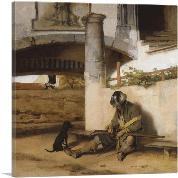 ARTCANVAS The Sleeping Sentinel 1654 Canvas Art Print by Carel Fabritius - Size: 26" x 26" (0.75" Deep)
