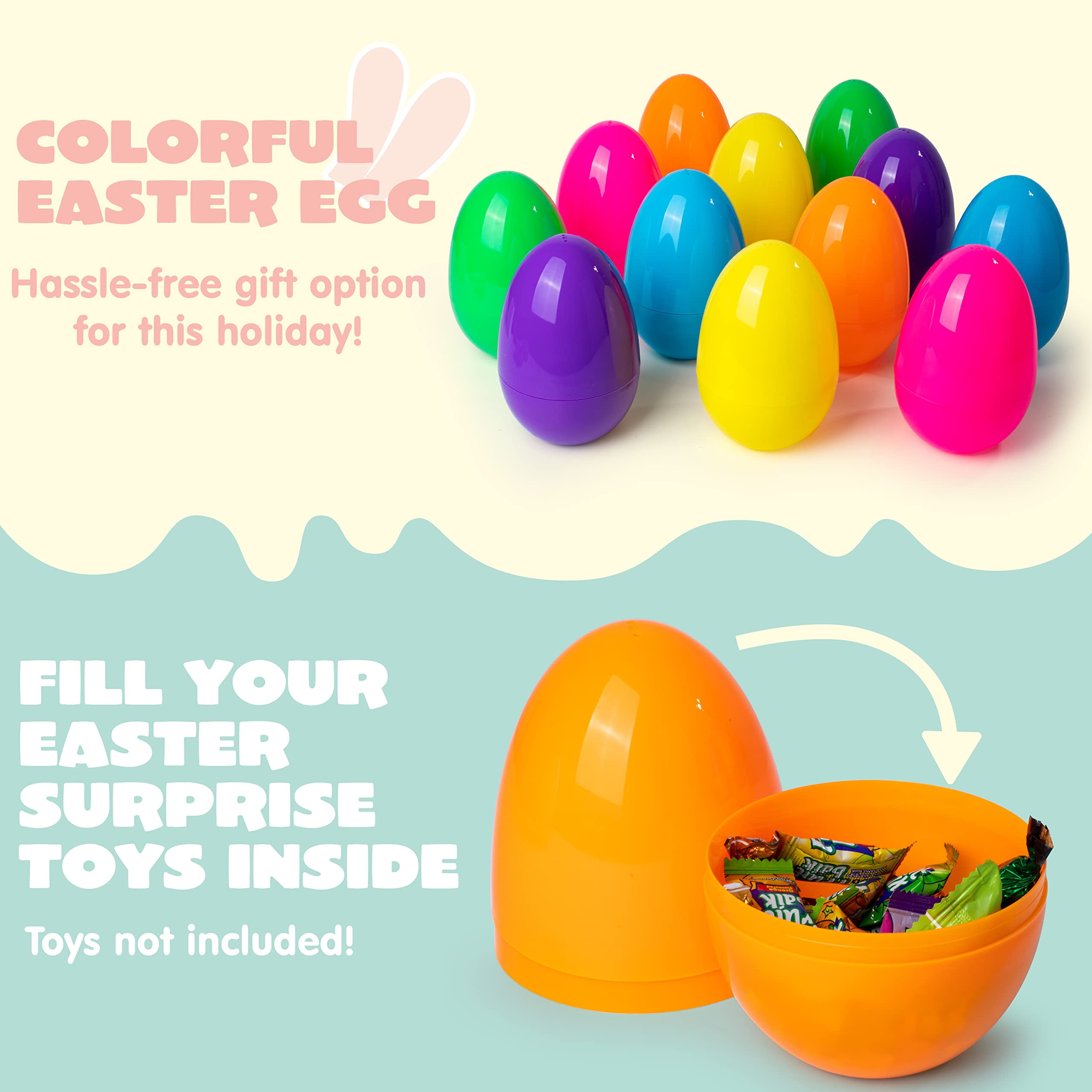 Joyfy 12 pack 7" Large Plastic Easter Eggs - Jumbo Giant Fillable & Empty for Easter Egg Hunt, Basket Stuffers | Assorted Solid Colors, Classroom Prize Supplies