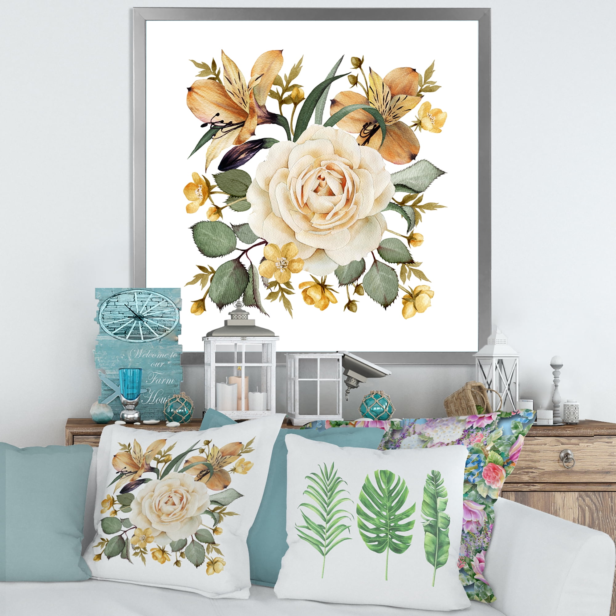 Designart 'Ancient White Rose' Traditional Framed Art Print