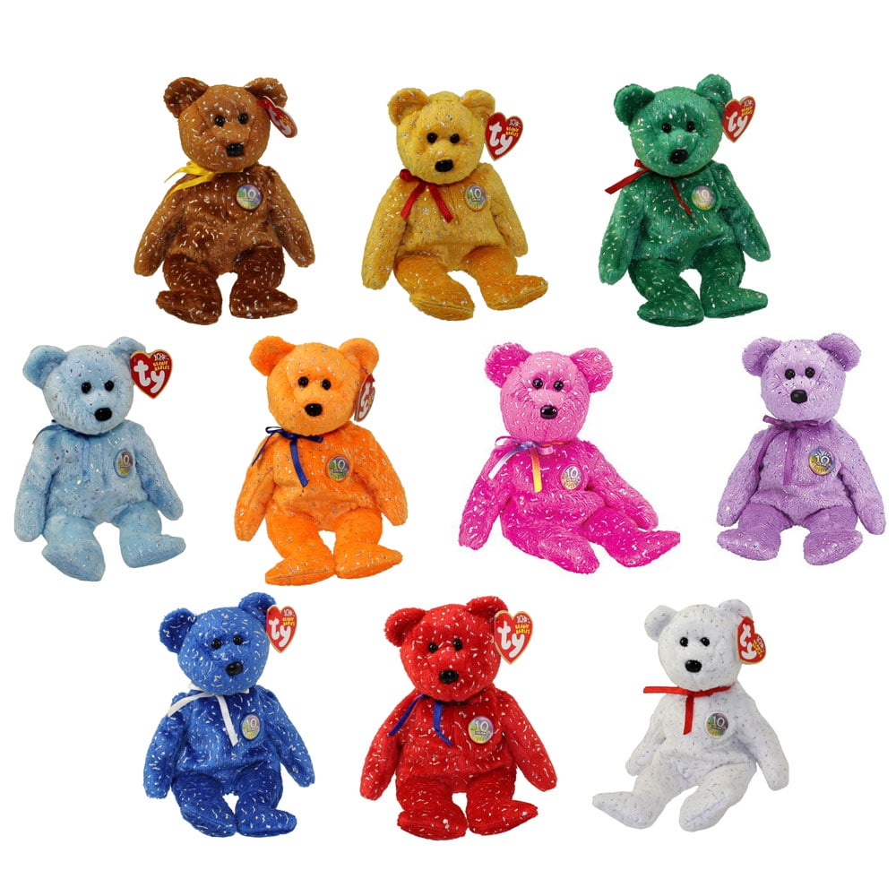 TY Beanie Babies - SET OF 10 DECADE BEAR COLORS 