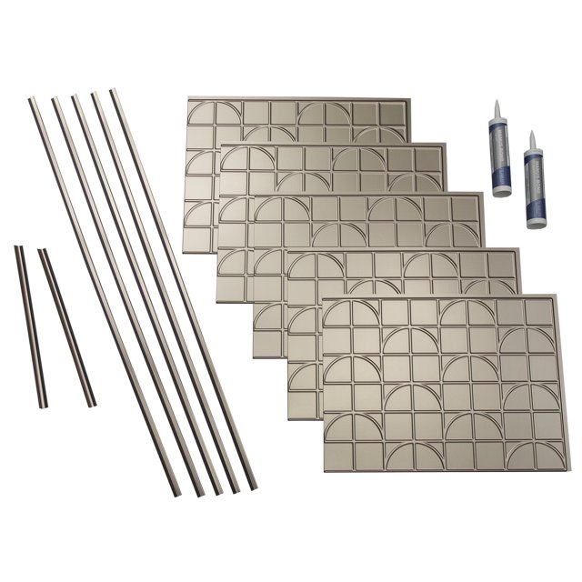 FASÄDE Crescent Decorative Vinyl Backsplash 15 sq ft Kit in Brushed Nickel