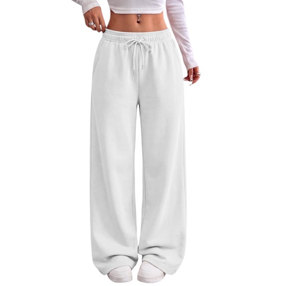 Stralyhd Womens Sweatpants Wide Leg Fall Winter Sweatpant Loose Lounge Y2k Drawstring Pants Sweat Outfits with Pockets White XL