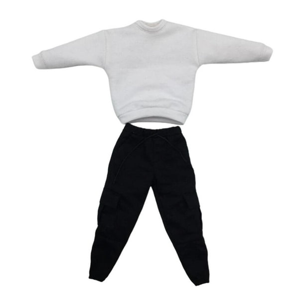 Conjunto de sudadera y pantalón informal a escala 1/6, disfraz para hombre de 12 pulgadas blanco