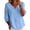 Light Blue, variant on Womens Collared 3/4 Sleeve tops 100% Cotton V-Neck Half-Button Blouse with Puff Sleeves Relaxed Fit Casual Summer Shirt