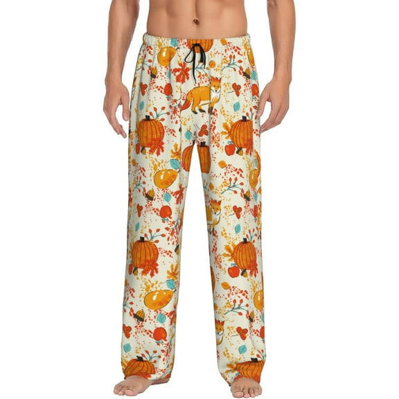 Logiee Pumpkin Fall Pears Print Pajama Pants for Men,Men’s Pajama Bottoms,Mens PJ Pants with Pockets & Button Fly-Small