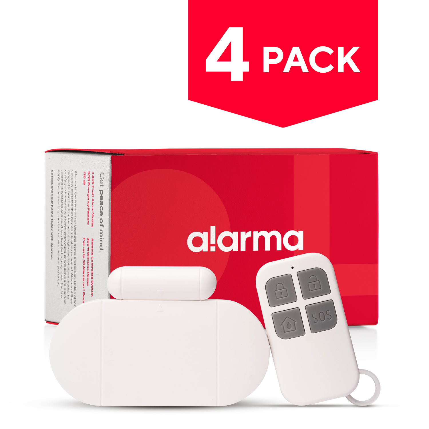 ALARMA Window Door Alarm (4 Pack) 130DB Sound, Remote Controlled with
