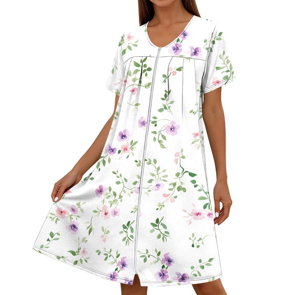 DailyTrove Women's Pastel Floral Print Sleep Dress, Loose Fit Nightwear for Women