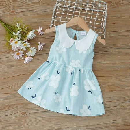 Kiplyki Fall Home Trends Clothes Toddler Kids Baby Girls Fashion Cute Sleeveless Doll Collar Flower Print Vest Dress Princess Dress