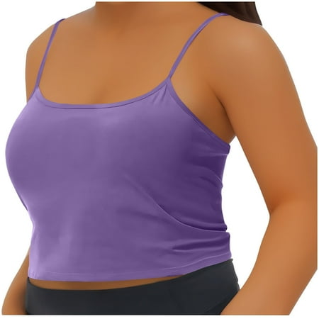 ameIAEA Built in Bra Tank Tops for Women Plus Size Summer Shirts Padded Spaghetti Strap Sleeveless Camisole