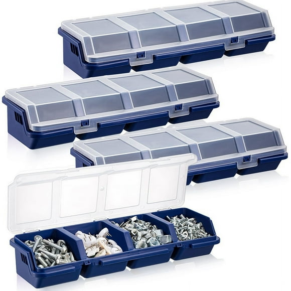 4 Pcs Screw Organizers and Storage Bins with Locks Plastic Hardware Organizer Box with Compartment Bolt Organizer Blue