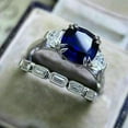 thumbnail image 3 of 14k White Gold Plated Cushion Simulated Blue Sapphire Bridal Set Wedding Ring Pure 925 Sterling Silver, 3 of 3