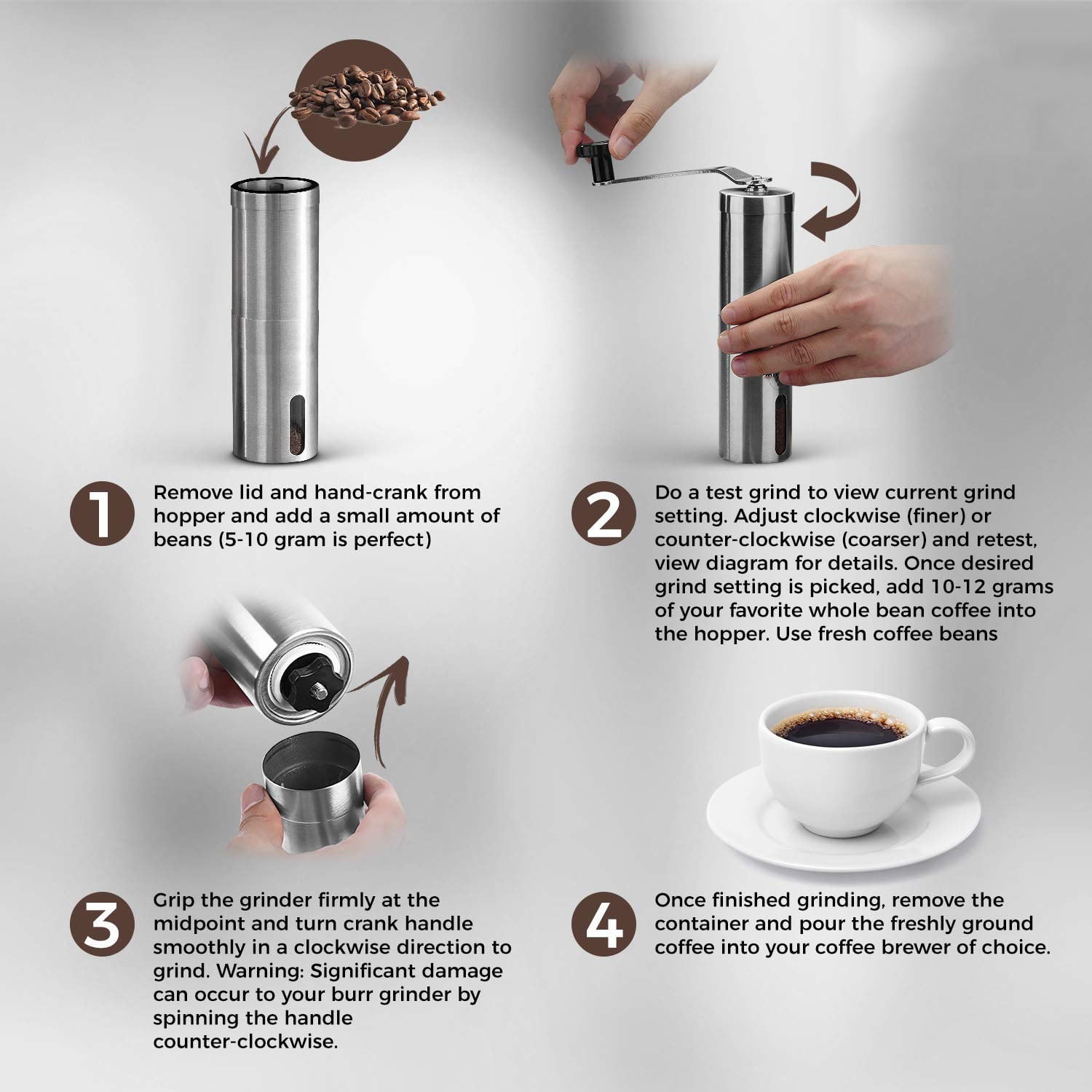 R40ProHigh-Quality Manual Coffee Grinder Burr Grinder Stainless Steel  Adjustable Coffee Bean Grinder Portable Kitchen Grinder
