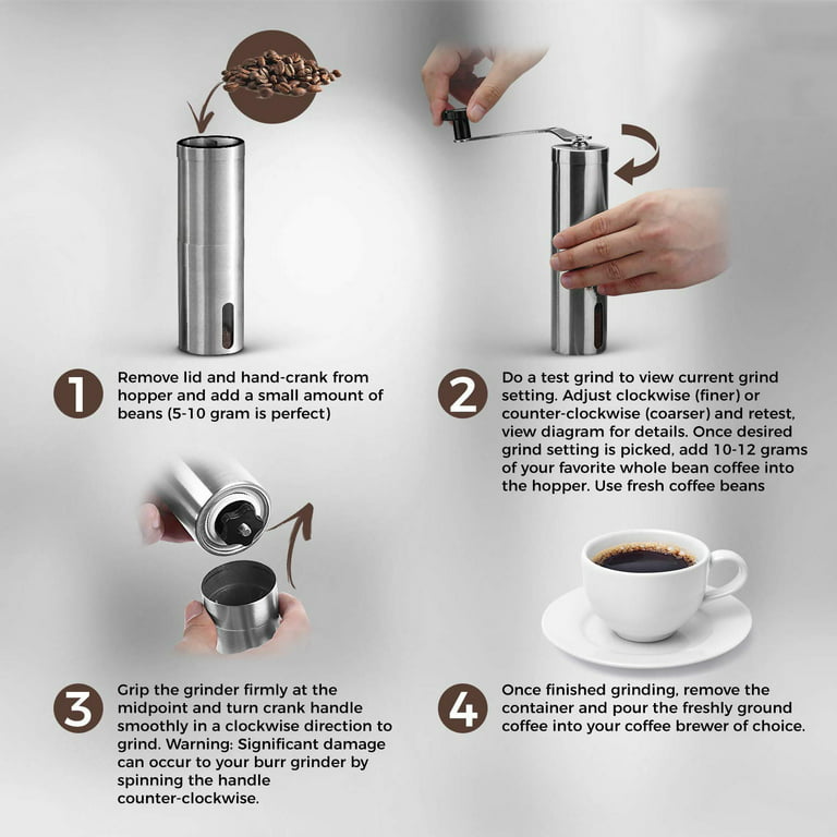 Deuxlemarr Manual Coffee Grinder Portable Coffee Bean Grinder Manual  Stainless Steel Hand Coffee Bean Grinder Adjustable Coarseness - with Brush