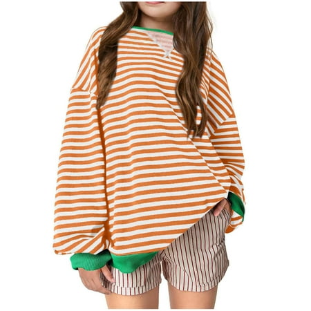 

Maean Unisex Boys Girls Sweatshirt Striped Hoodless Round Neck Long Sleeve Loose Tops Children s Fall Winter Clothes