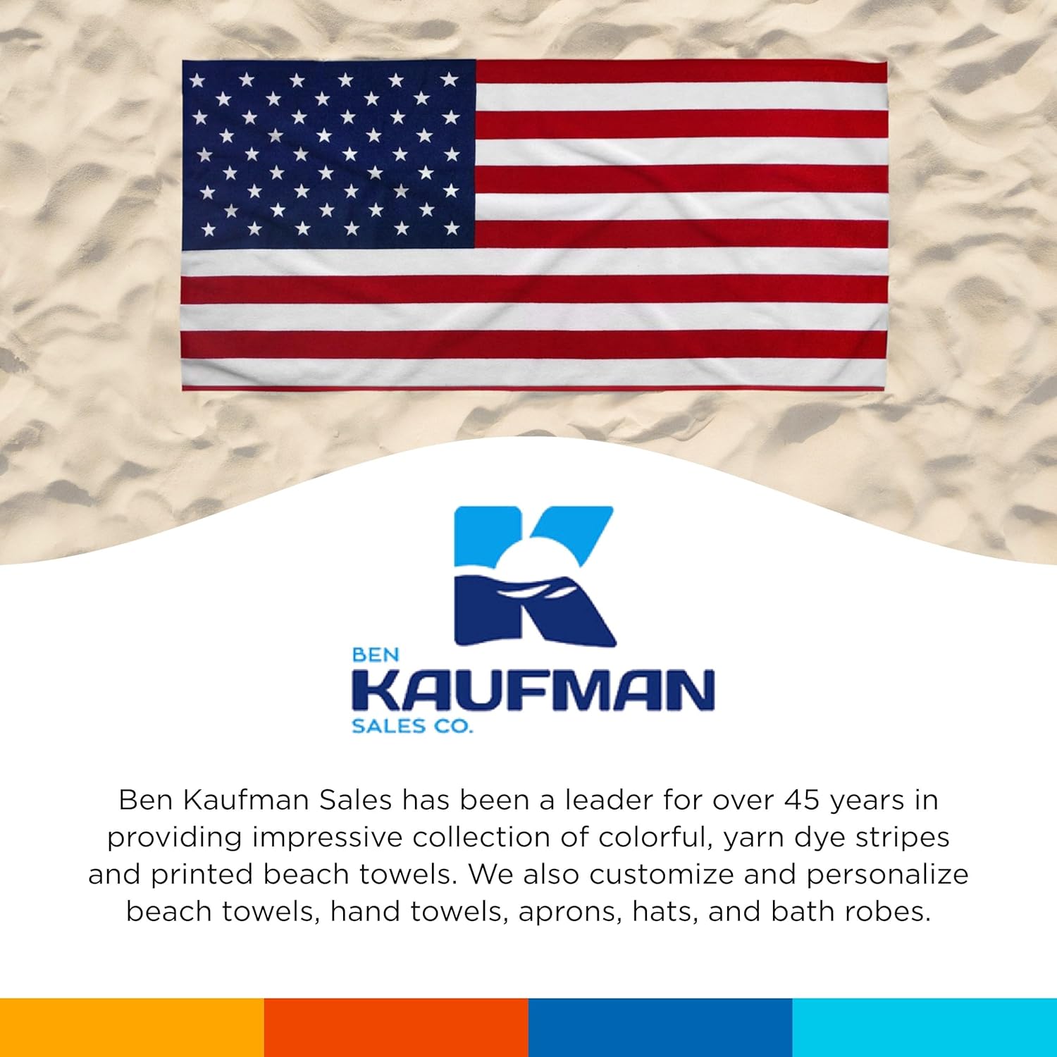 Kaufman - American Flag Beach Towels | 100% Cotton with Ends Hemmed | 30" x 60" | Colorful Soft & Absorbent Pool Towels for Adults and Kids. (6 PACK)