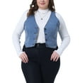 thumbnail image 2 of DARING DIVA Women's Plus Size Sleeveless V Neck Button Down Denim Vest 1X Light Blue, 2 of 6