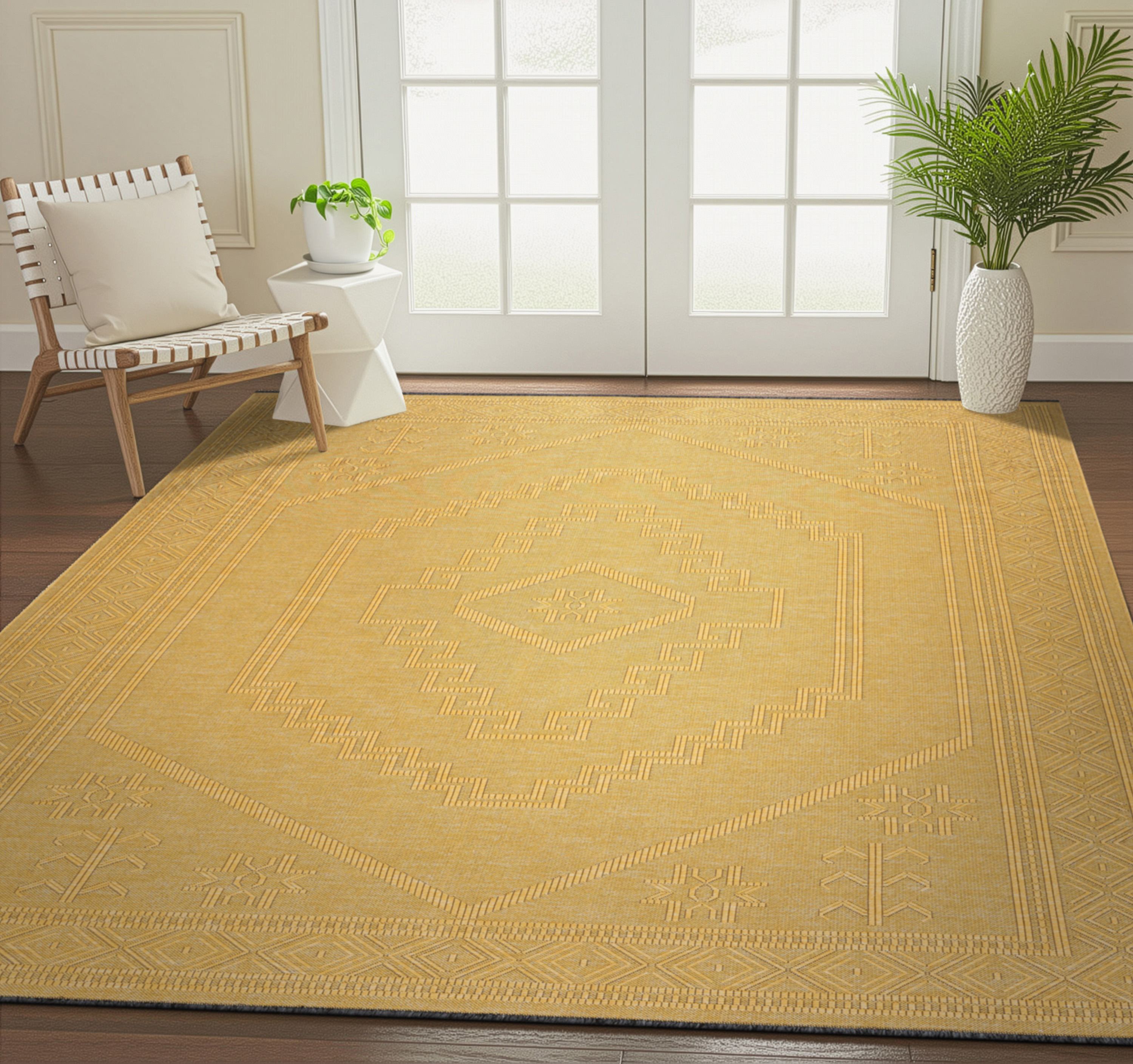 Alma Transitional 2' x 3' Gold, Machine Washable Polyester & Cotton Indoor Area Rug
