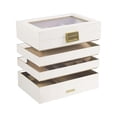 thumbnail image 2 of Caja de almacenamiento de joyas multifunción de piel sintética con forro , bandeja organizadora para relojes y anillos. Blanco, 2 of 9