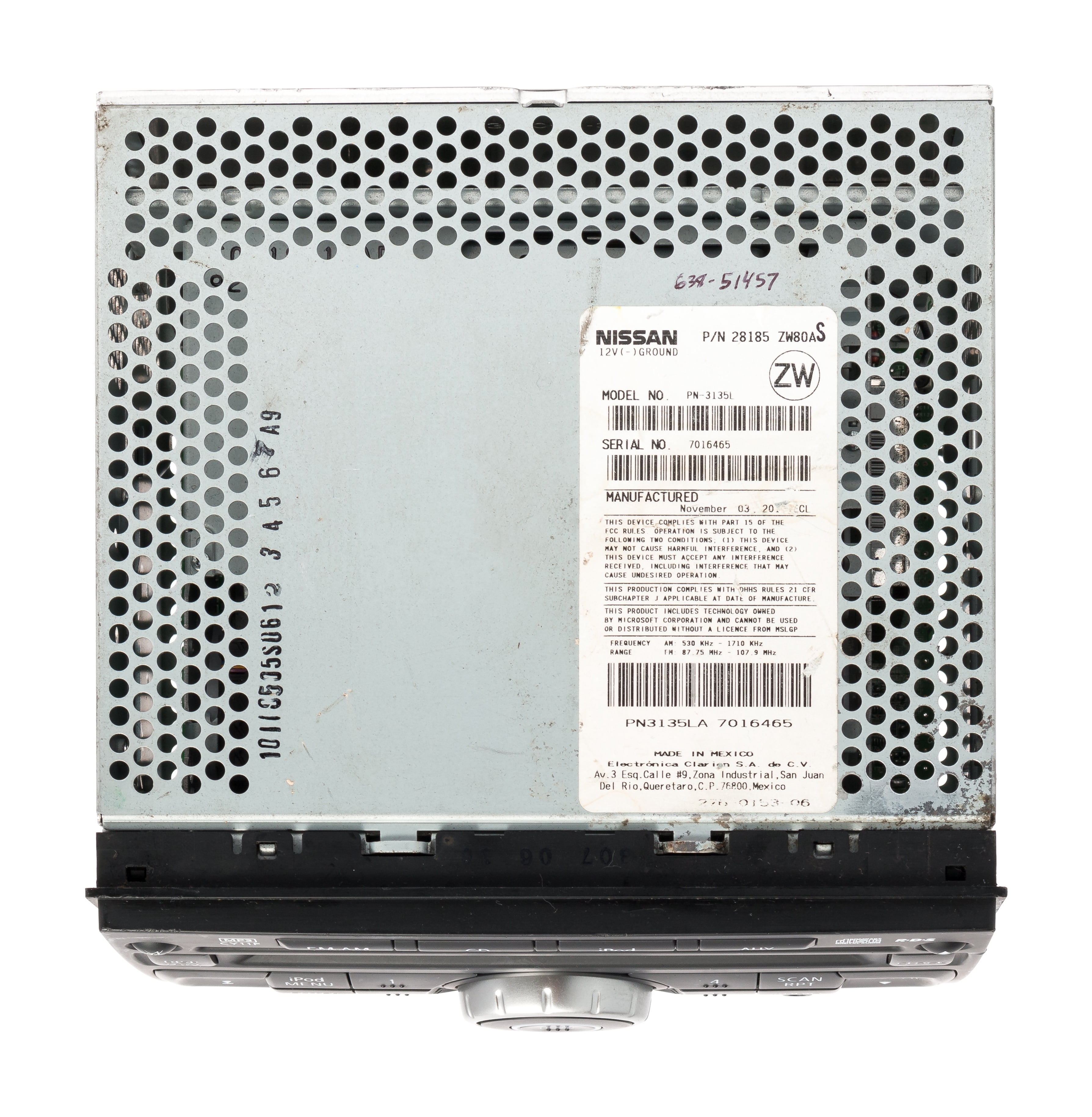 Restored 2010-2012 Nissan Versa AM FM Radio Receiver Single Disc CD Player MP3 28185ZW80A (Refurbished)