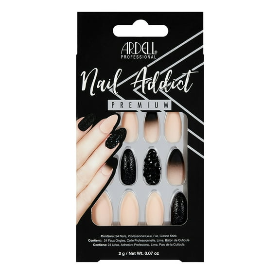 Ardell Nail Addict Artificial Nails, Fake Nails, Black Stud & Pink Ombré, 24 Nails