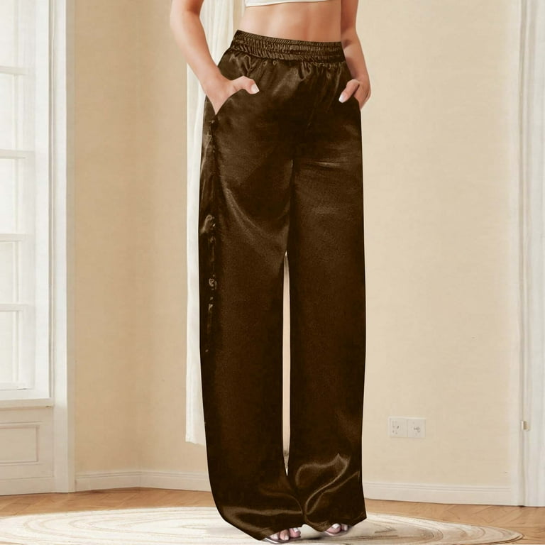 Kaemgyyd Satin Pants for Women Silk Soft Wide Leg Casual Dress Pants Summer  Fashion Elastic Waisted Long Flowy Trousers - Walmart.com