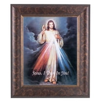 Divine Mercy Picture Framed Wall Art Decor Large, Antique Gold and Expresso Decorated Frame with Beveled Edge and Gold Lip
