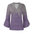 thumbnail image 3 of Weikingp Shirts for Women,Women'S Flared Sleeve Seven Sleeve V Neck Casual Solid Color T Shirt Top Womens Tops Tops for Women Trendy Clearance Purple Xl, 3 of 6