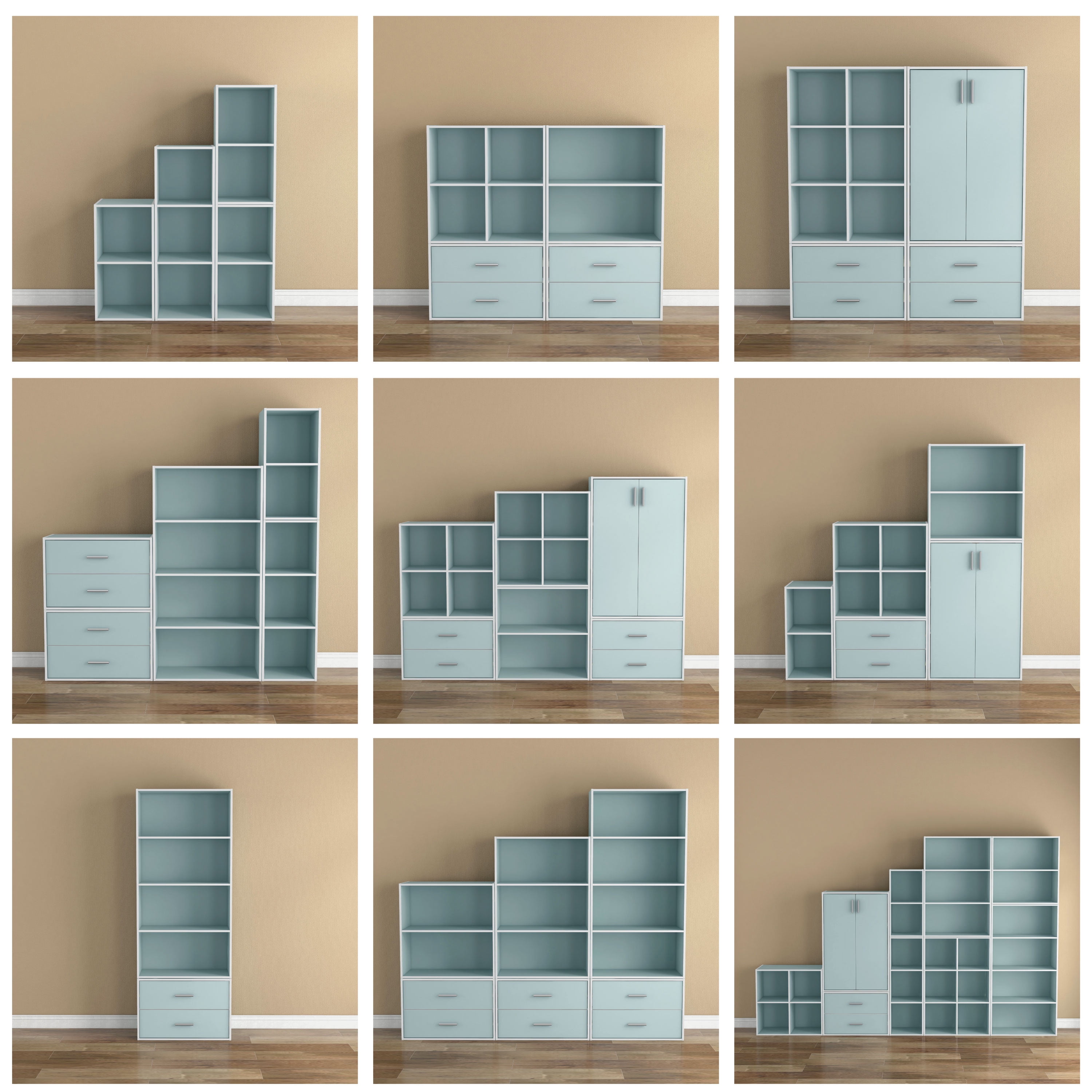 Furniture of America Brooks Stackable 4-Cube Wood Light Blue Kids Bookcase