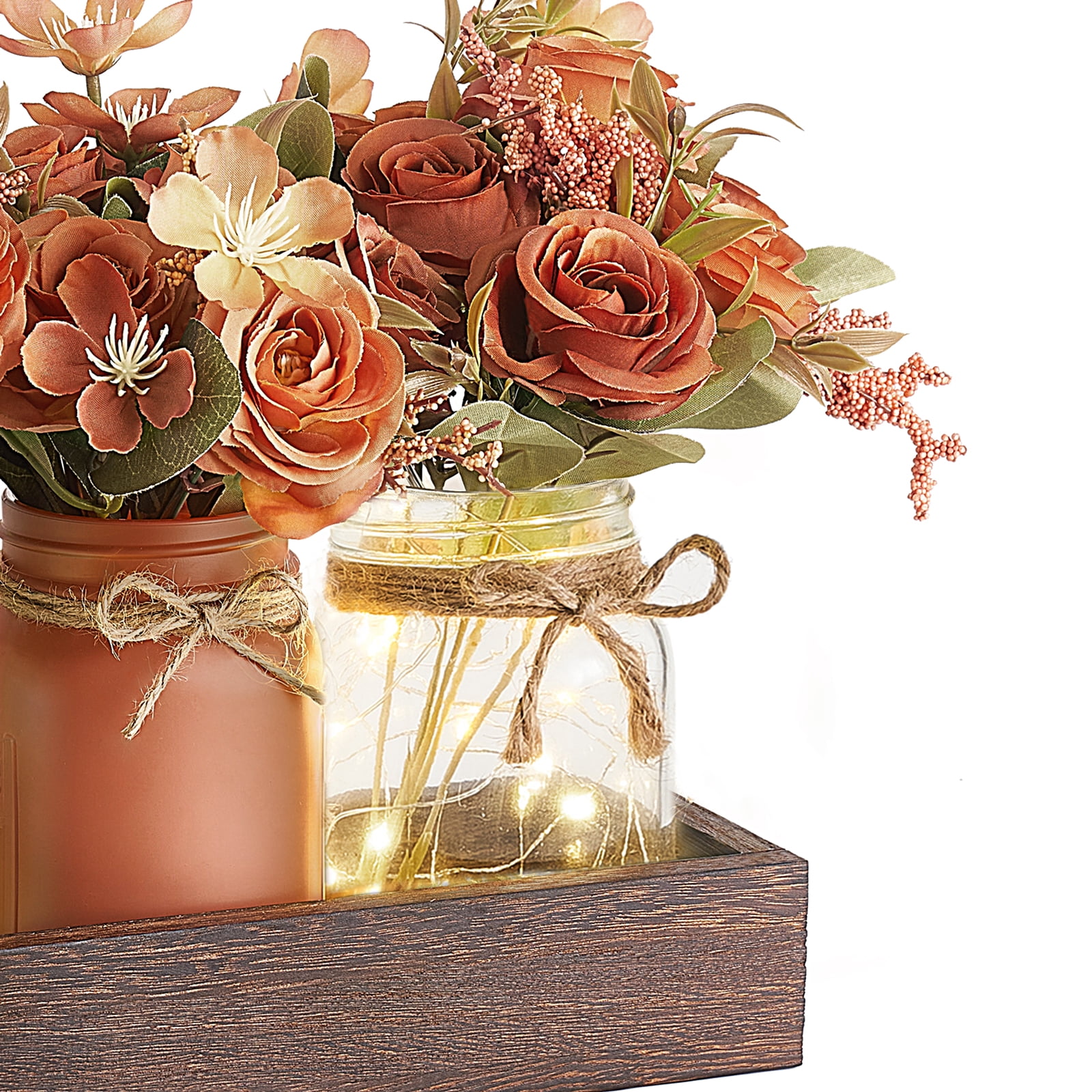 Mkono Mason Jar Lights Centerpiece Table Decorations with 3 Jars Flowers Centerpieces Decor, Orange