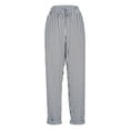 thumbnail image 6 of Under $10 Women's Linen Pants Stripe Printed Waist Drawstring Side Button Straight Leg Trousers Summer Lounge Pants with Pocket, 6 of 6