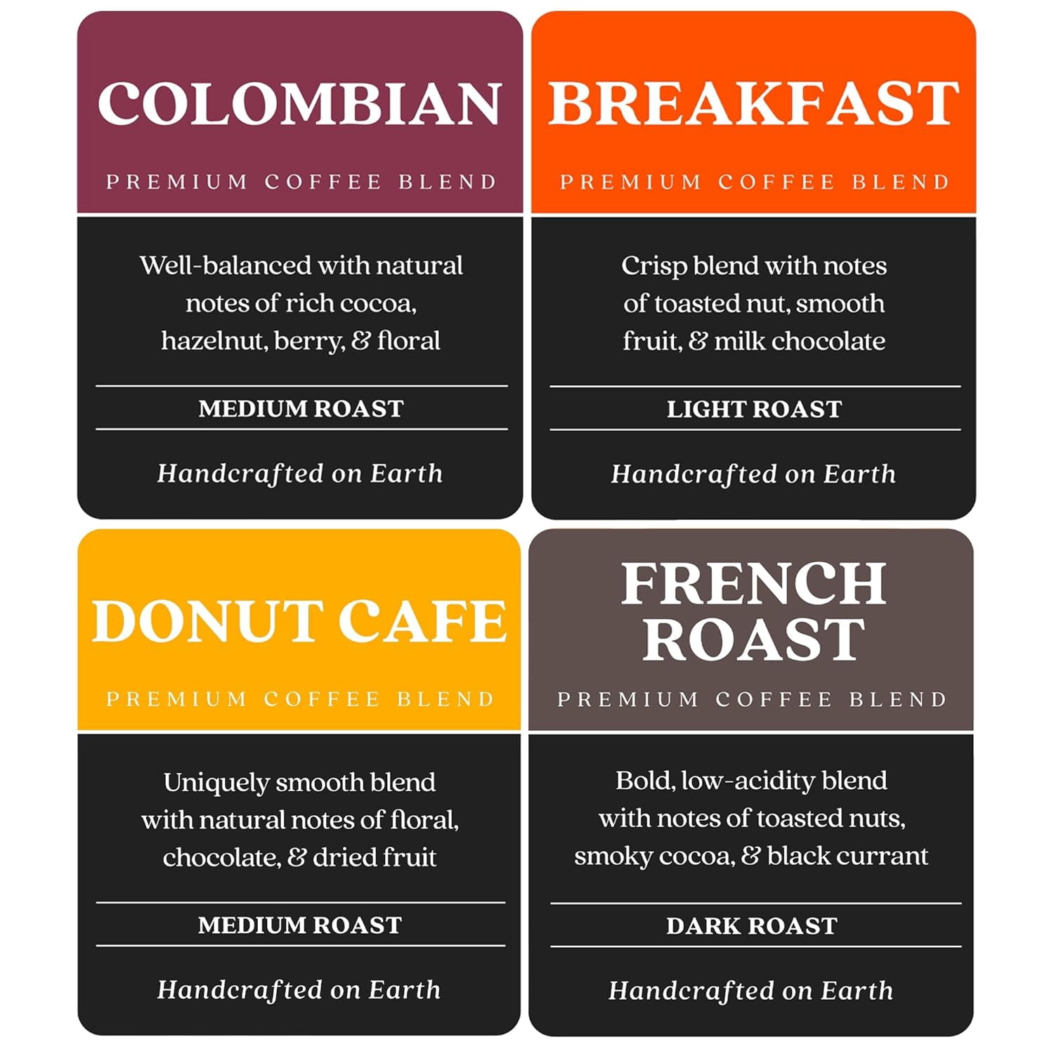 Copper Moon Variety Pack Coffee, Single Serve Coffee Pods for Keurig K-Cup Brewers; 20 each: Donut Cafe, Breakfast Blend, Colombian, French Roast, 80 Count