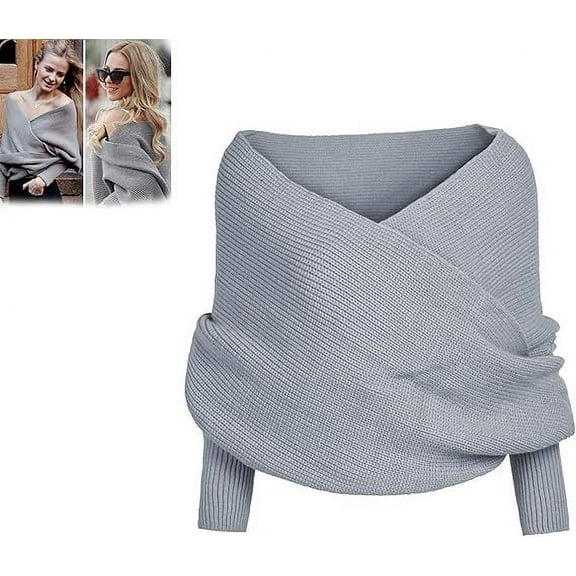 Nvzi-c Scarf With Sleeves for Women, Knitted Sweater Scarf With Sleeves, Plus Size Fall Winter Warm Poncho Cape Shawl，Light Grey