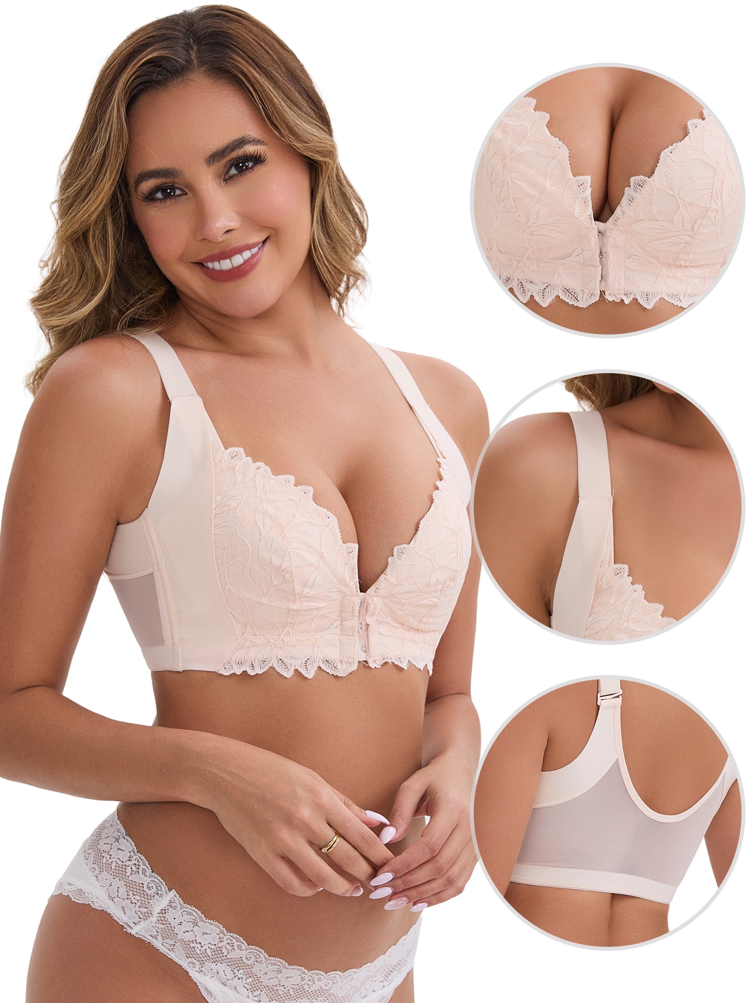 DARING DIVA Women's Deep V Adjustable Straps Underwire Minimizer Push-Up Bra XXL Pink