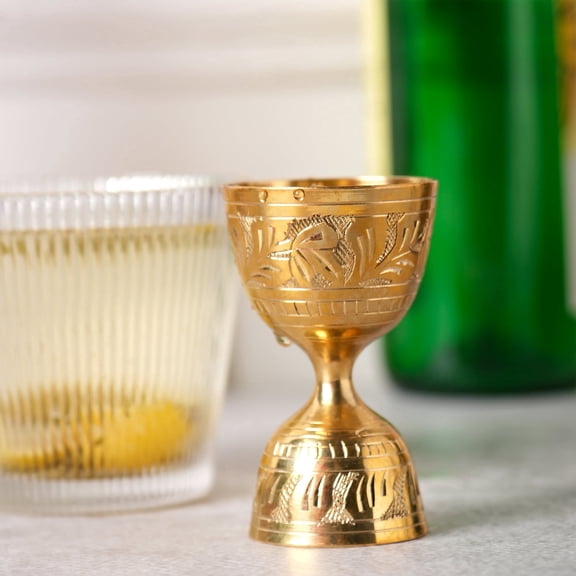 Hashcart Pure Brass Double Cocktail Jigger with 2 OZ 1 OZ Capacity, Bar Jigger for Bartenting, Peg Measure Cup, Cocktail Measuring Shot Glass for Bar Accessories