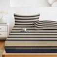 thumbnail image 6 of Full Size Fitted Sheet Set - Navy Blue Stripes 3 Piece Bedding Sets 16" Deep Pocket Fitted Sheet with 2 Pillowcases, Modern Striped Cream Brushed Microfiber Hotel Luxury Bed Sheets, 6 of 9