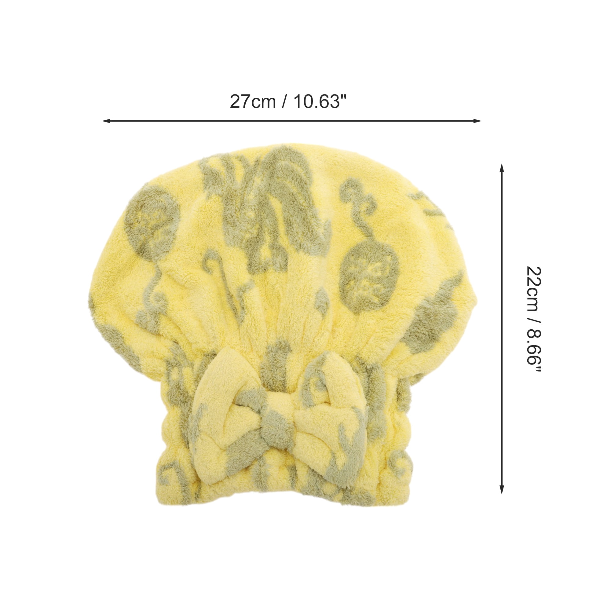 Unique Bargains 1pc Absorbent Bow Print Hair Towel with Bow Design 10.63"x 8.66" Yellow