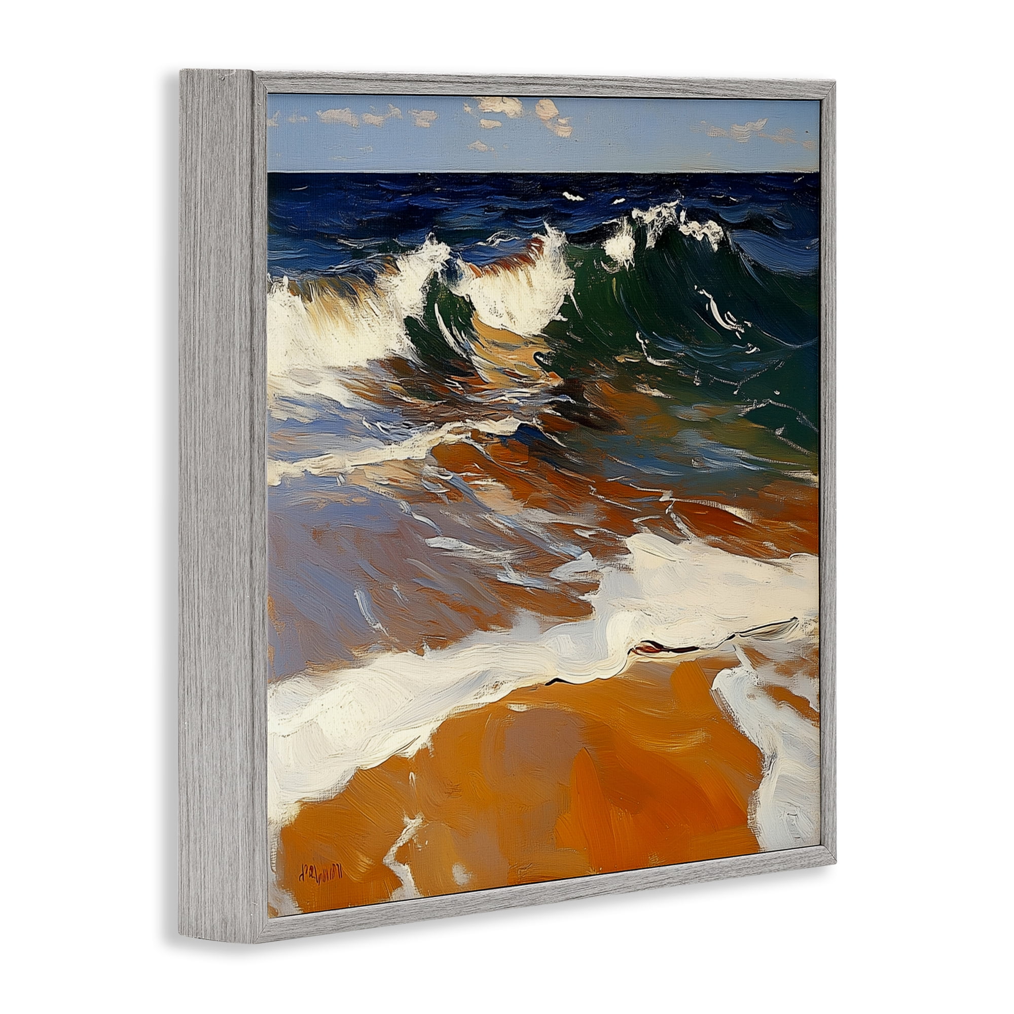 Stupell Industries Glassy Wave Break Gray Framed Giclee Art, design by Walker Noble