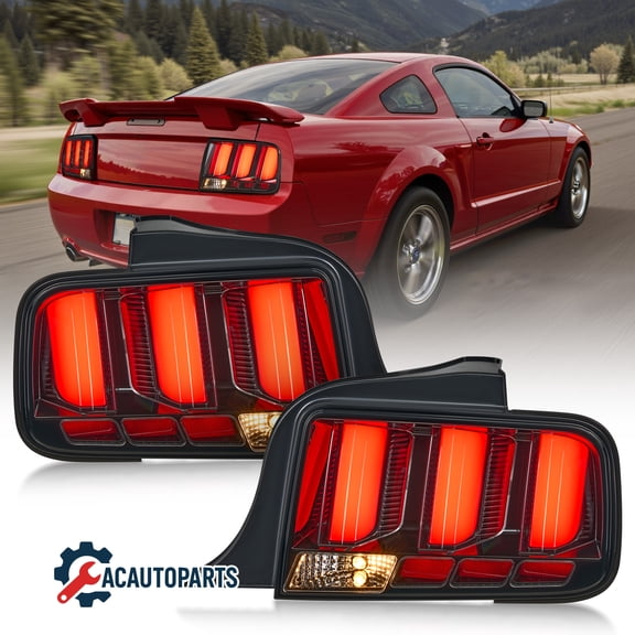 VRC 1 Pair Tail Lights For 2005-2009 Ford Mustang LED Tube Clear Lens Signal Brake Lamps L R