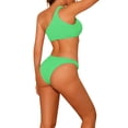 thumbnail image 3 of Conjuntos de Bikini de Una Sola Manga para Mujeres, 2 Piezas, Parte Inferior Triangular Asimétrica, Trajes de Baño Deportivos, Verde Medio, 3 of 5