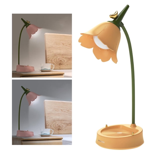 Lámpara de escritorio LED de flores Perfecl con carga USB brillo amarillo
