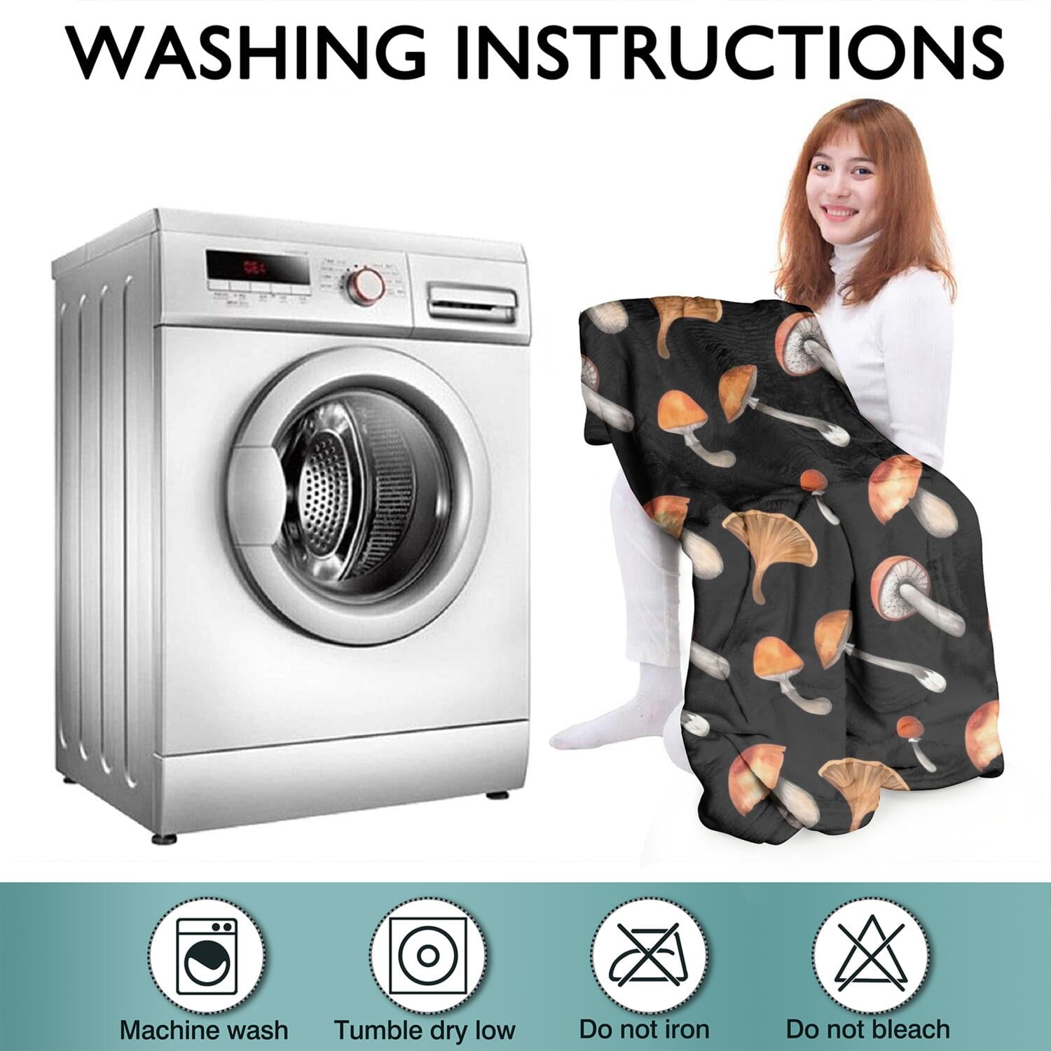 Brown Mushroom Pattern Black Pattern Wearable Oversized Blanket,Wearable Blanket Hoodie for Adults,Cozy Hooded Blankets with Super Pockets,Super Warm Fuzzy Pullover for Women & Men
